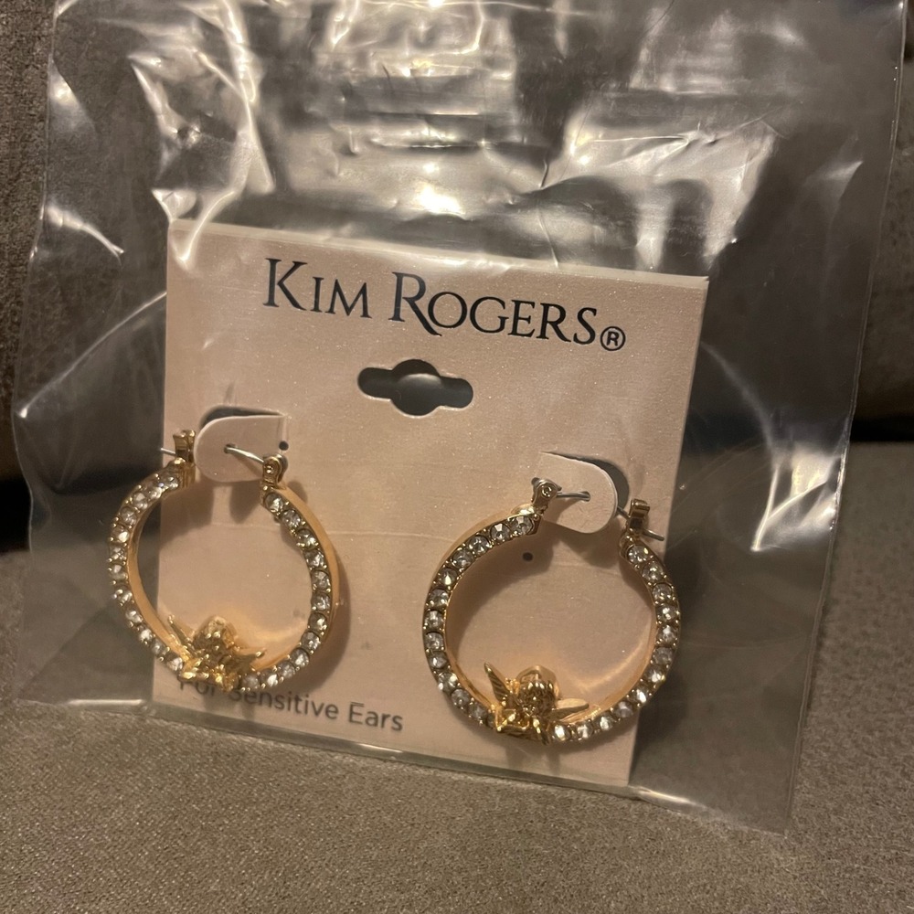 Kim Rogers Gold Tone Rhinestone Angel Cherub Hoop Earrings for Sensitive Ears